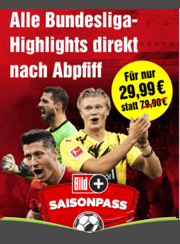 BILDplus Jahresabo mit 63% Rabatt für 29,99 € inkl. Bundesliga Saisonpass